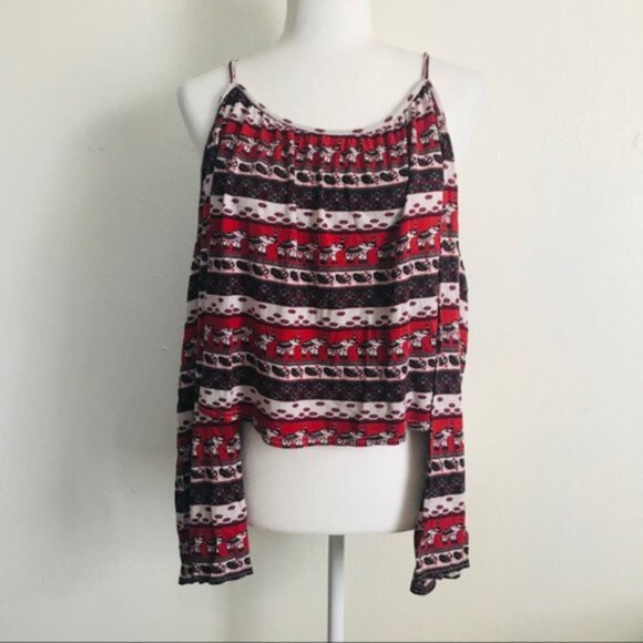 New H&M x Coachella elephant tribal festival bohemian boho cold shoulder blouse - Picture 2 of 14